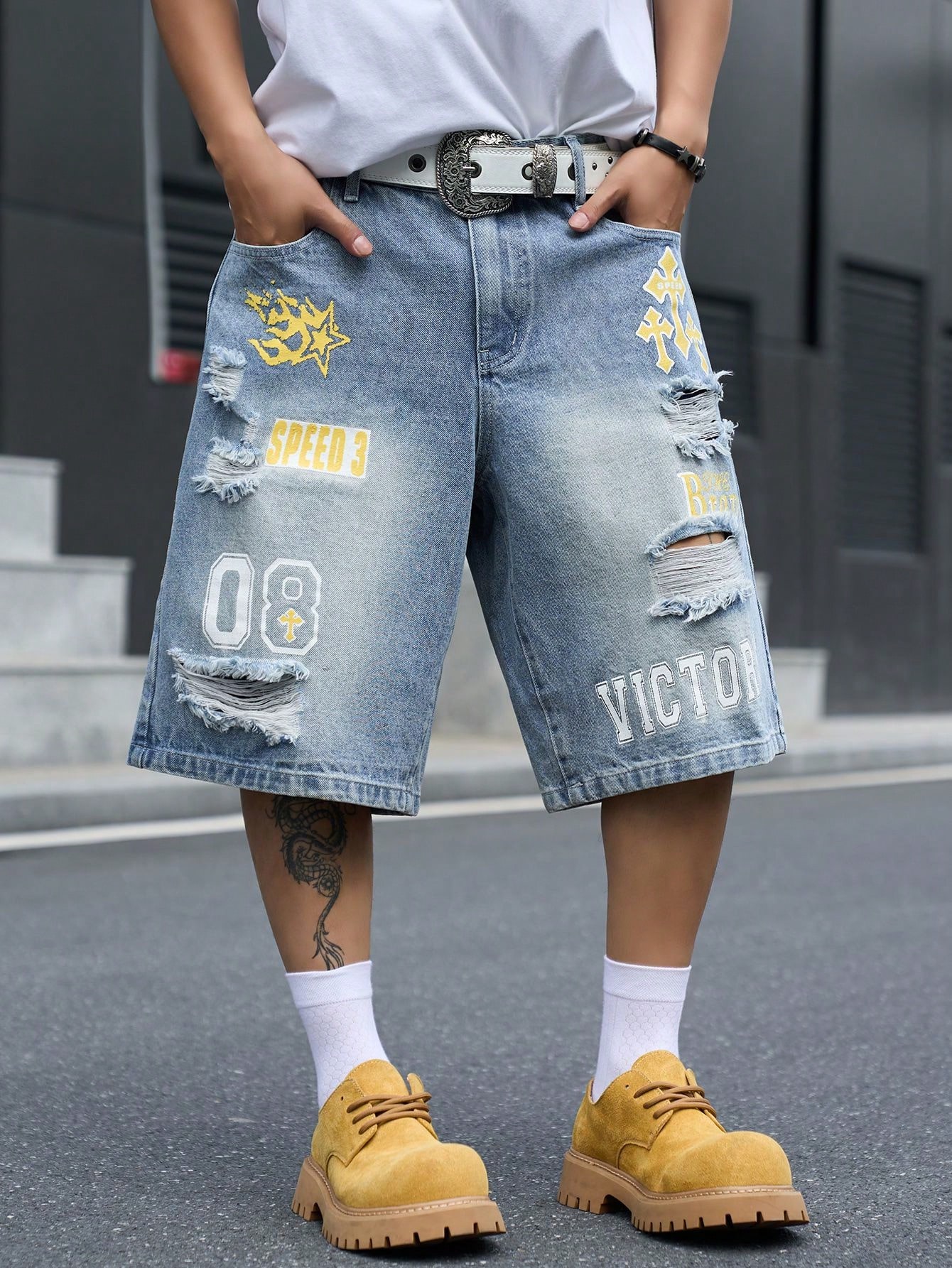Streetwear Brand Shorts - Men's Loose Fit Denim Bermuda Shorts,